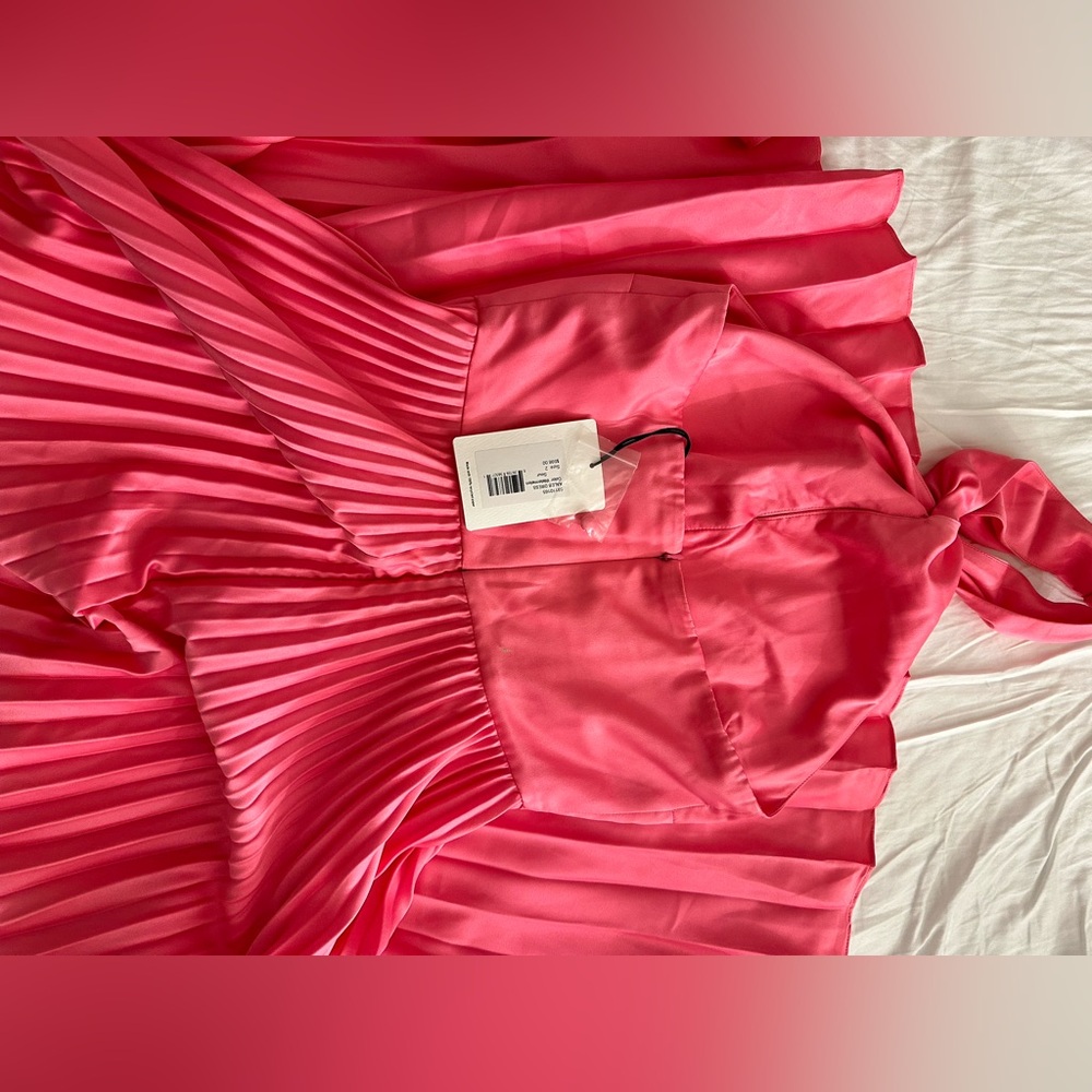 AMUR Kaleb Twist Halter Pleated Midi Dress in Hot pink - Picture 9 of 9